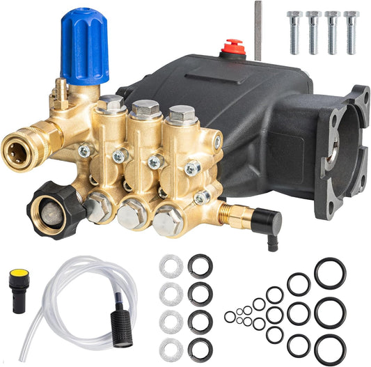 Hourleey Pressure Washer Pump, 3700PSI 2.5GPM 3/4" Shaft Horizontal Triplex Plunger Power Washer Pump
