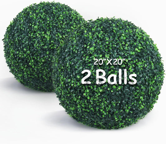 20 Inch 2 Packs Artificial Boxwood Balls Topiary Balls, 4 Layers of UV-Resistant Greenery Balls