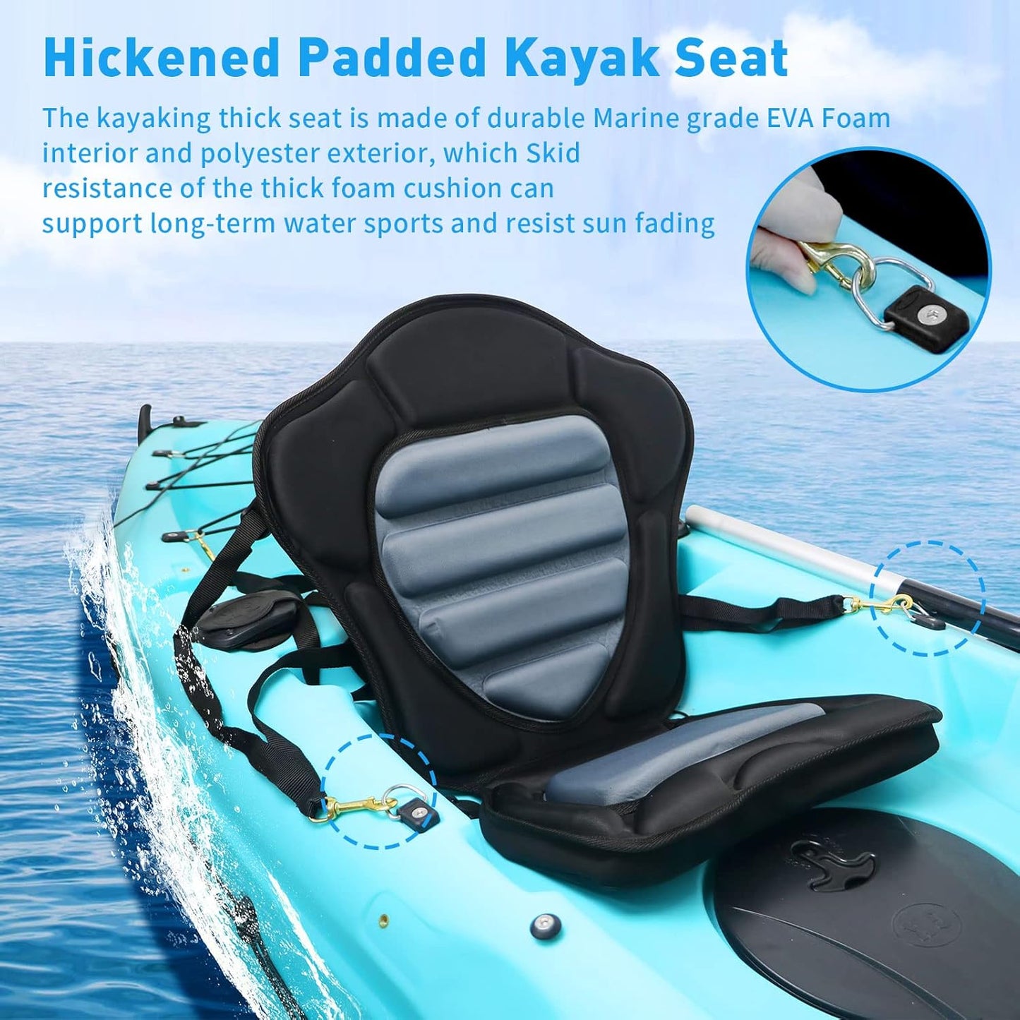 Kayak Seat Thickened Padded Kayak Seat Extra Thick Padded Sit-On-Top Canoe Seat Cushioned - 2 Pack