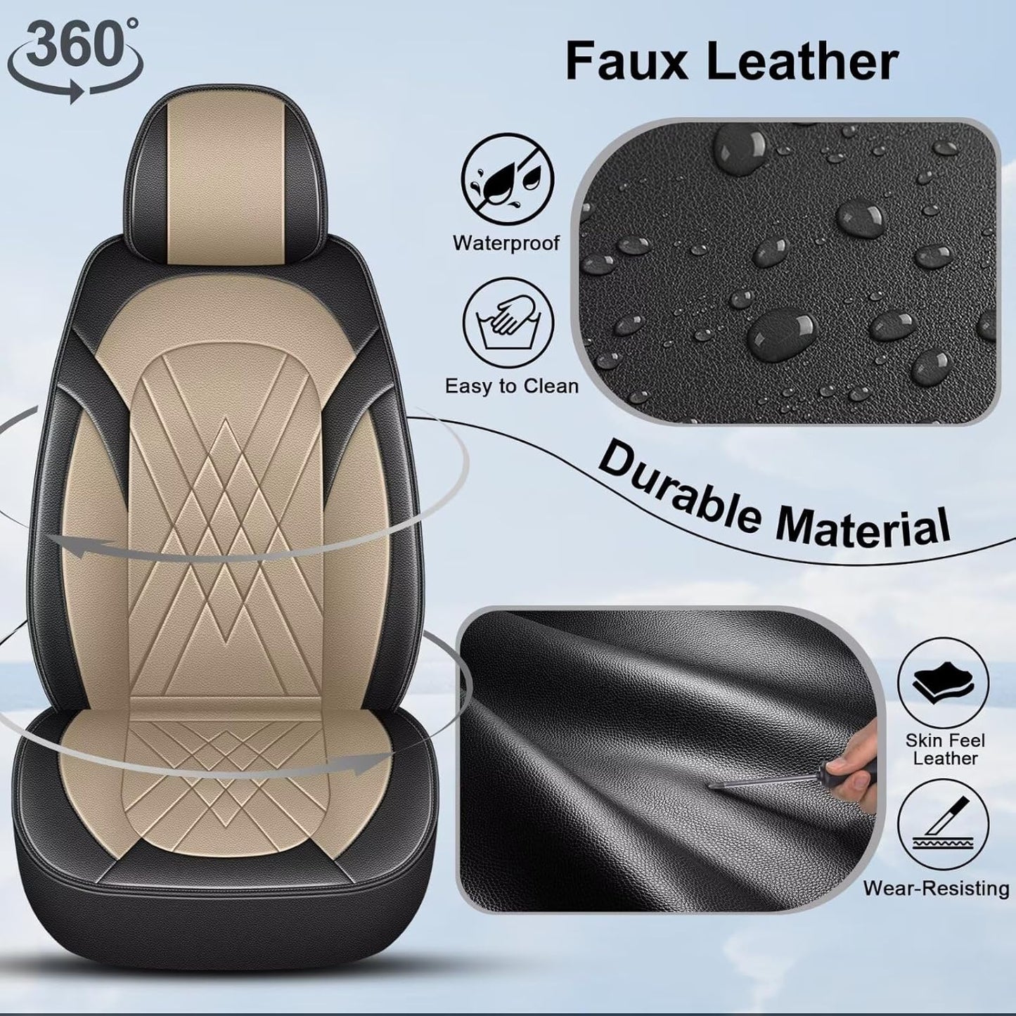 YORKNEIC 2 Pcs Front Car Seat Cover for Ford Edge 2007-2023 2024 2025