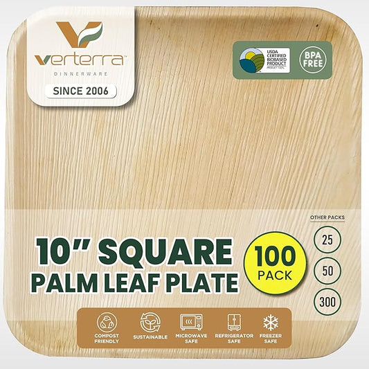 Palm leaf Plates - 10 inch Square,100 Pack – Like Bamboo Plates Disposable