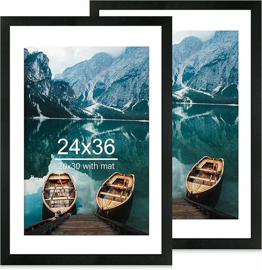 24x36 Poster Frame Set of 2, Rustic Black Wood Style - Display 24 x 36 Poster