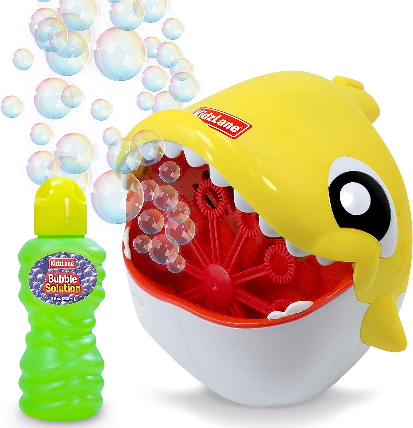 a yellow and white toy with bubbles coming out of it