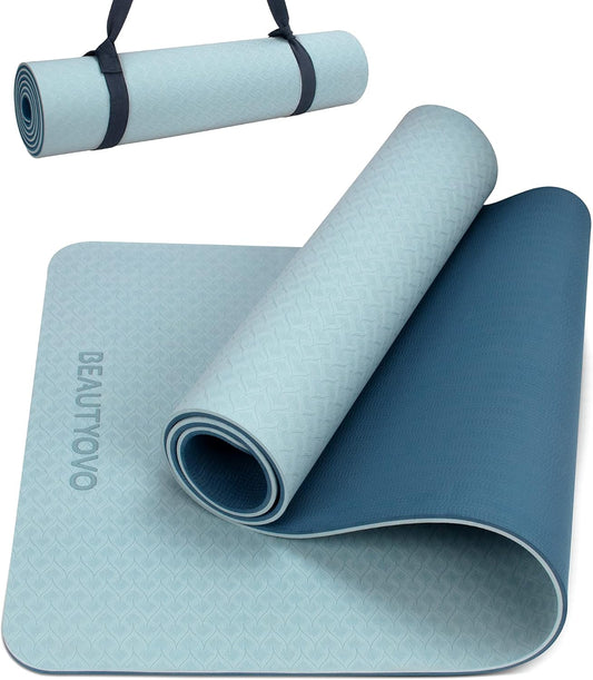 BEAUTYOVO Yoga Mat with Strap, 1/3 Inch Extra Thick Yoga Mat Double-sided Non Slip