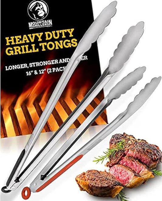 Grill Tongs for Cooking BBQ - 12 & 16" Set of 2