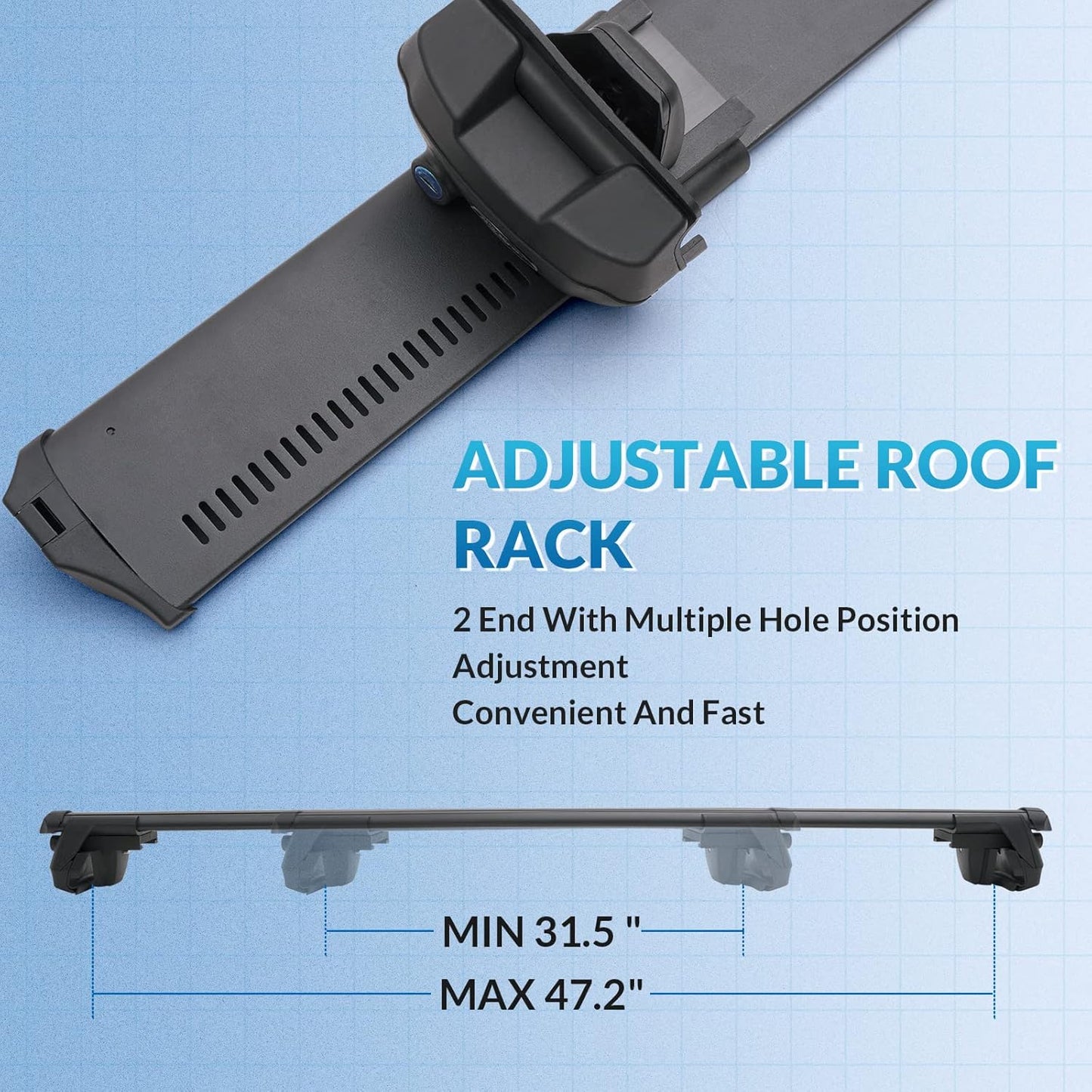 51" Universal Roof Rack Cross Bars - Adjustable Max 47.2''