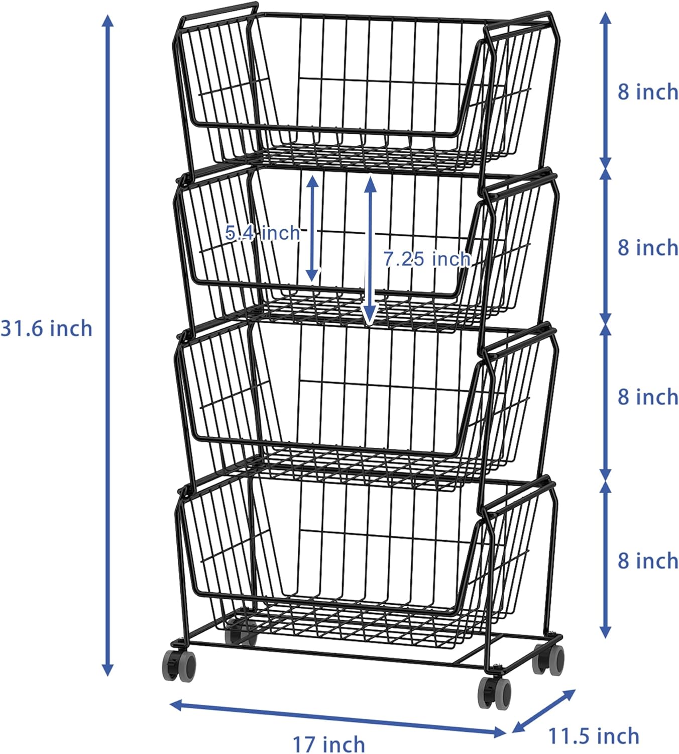 PUSDON Stackable Metal Storage Carts, Dual Use Shelf for Kitchen Fruit Vegetable Baskets