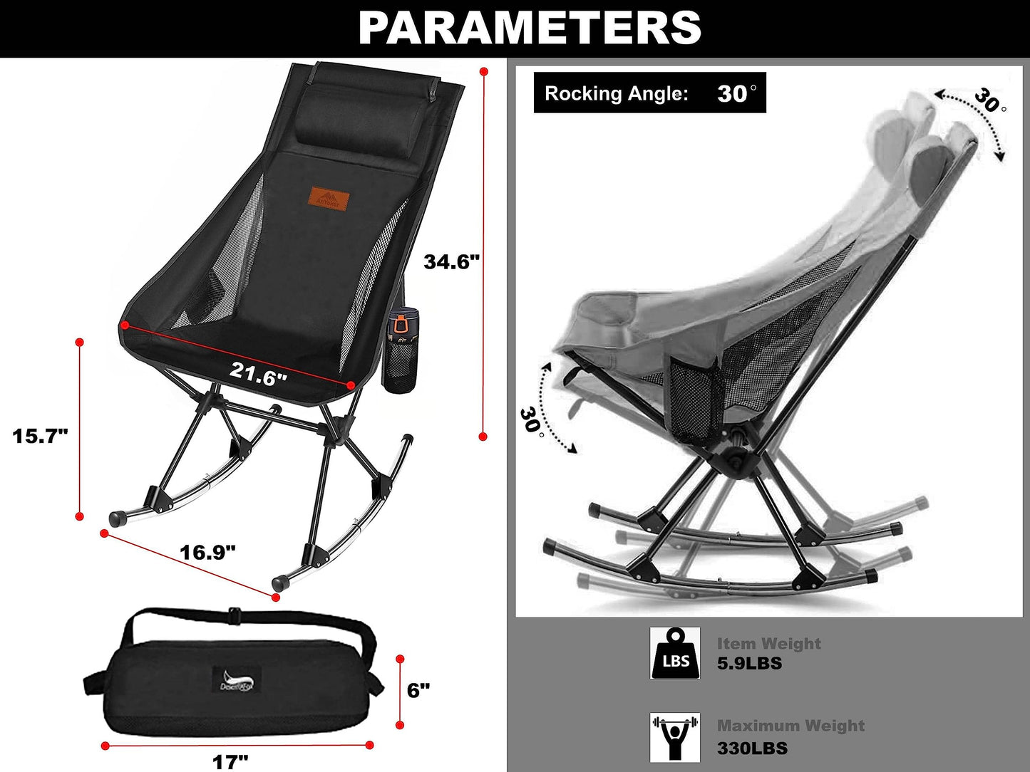 AnYoker Camping Chair,Rocking Chair, High-Back Compact Chair, 2 Pack