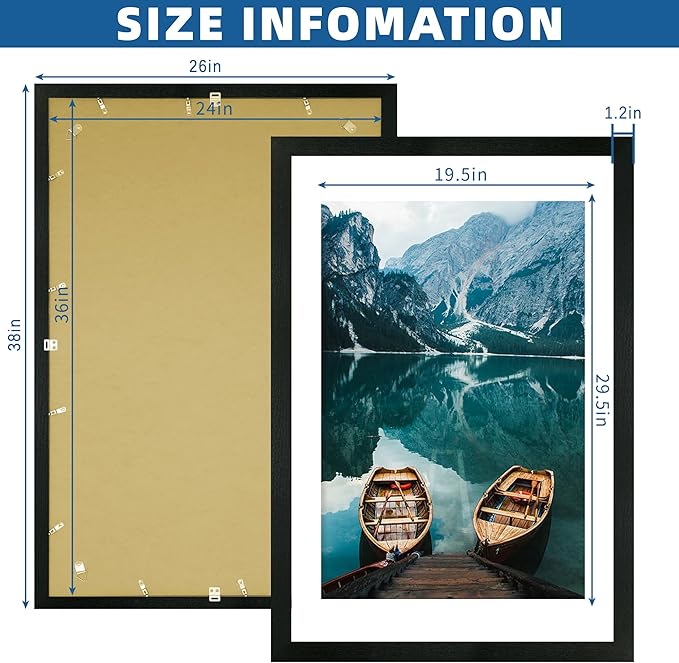 24x36 Poster Frame Set of 2, Rustic Black Wood Style - Display 24 x 36 Poster