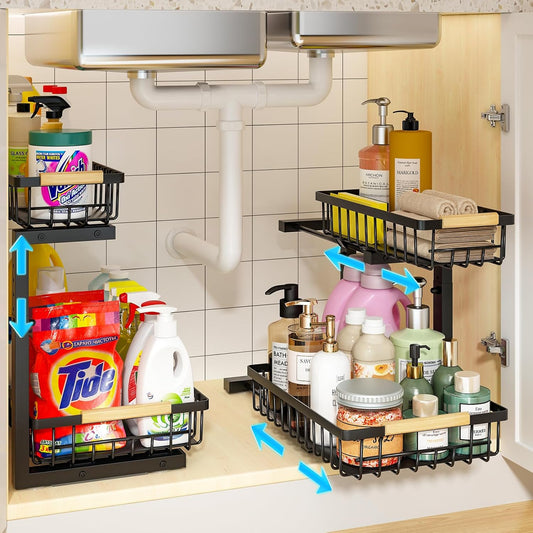 REALINN Under Sink Organizer, 2 Pack Height Adjustable Under Sink Organizers