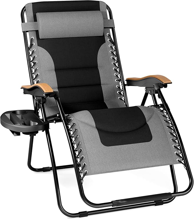 PHI VILLA XXL Oversized Padded Zero Gravity Chair, Foldable Patio Recliner