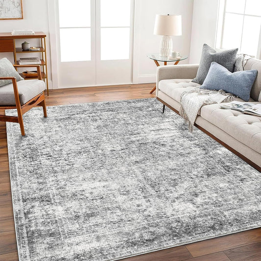 Area Rug 6x9 Washable Rug Gray Vintage Traditional Floor Cover Thin Rug