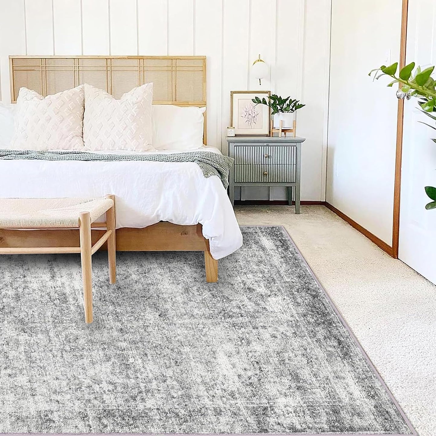 Area Rug 6x9 Washable Rug Gray Vintage Traditional Floor Cover Thin Rug
