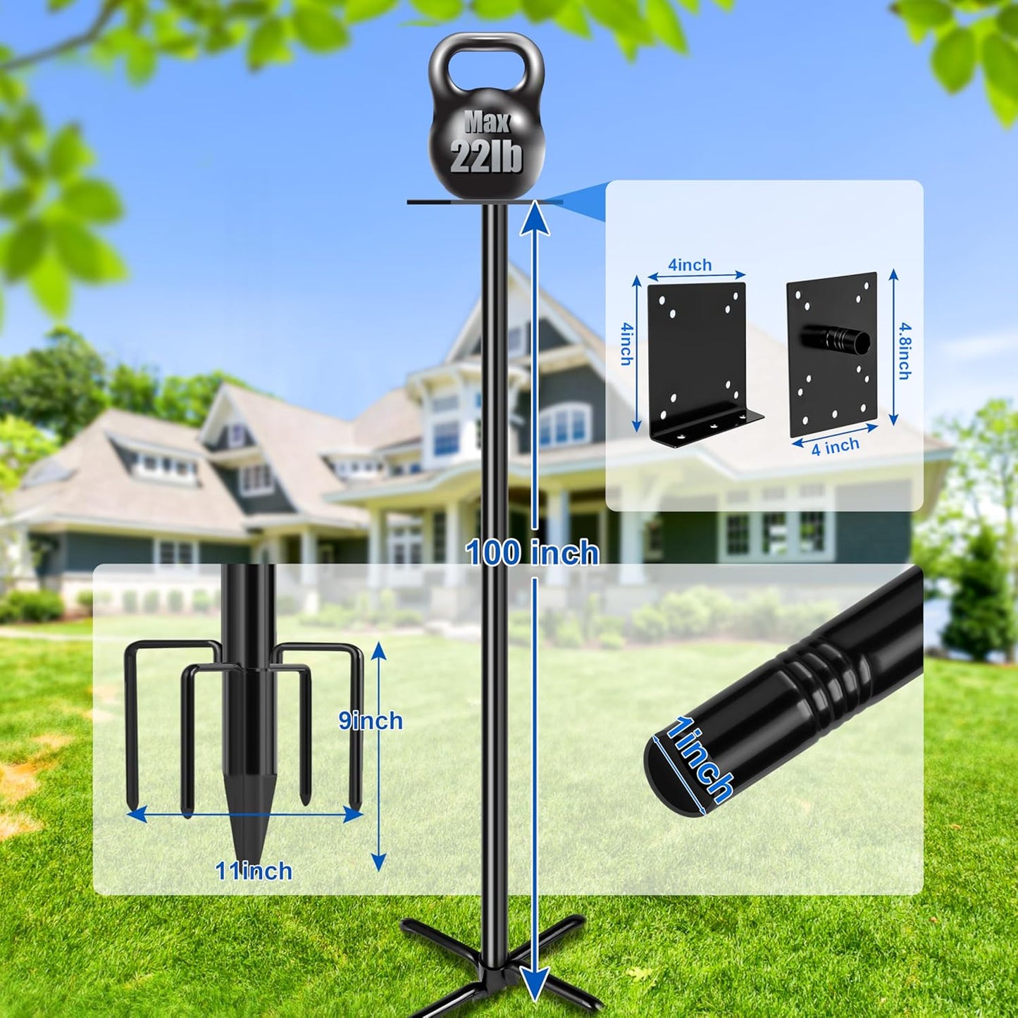 Ottsuls Bird Feeder Pole, 109 Inch Heavy Duty Bird House Pole Kit for Outdoors
