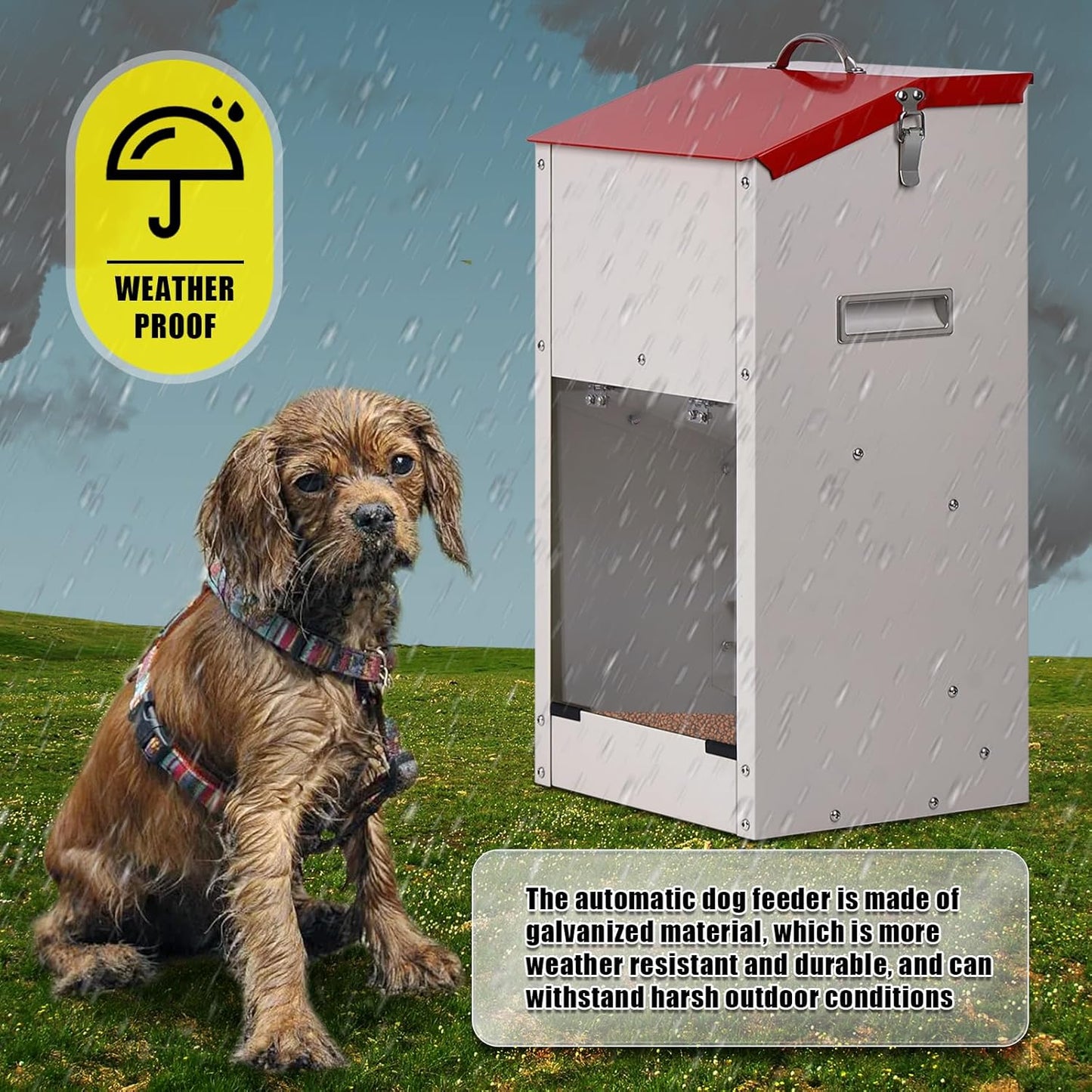 Galvanized Automatic Dog Feeder Large Breed Dog Food Dispenser for Large Dogs