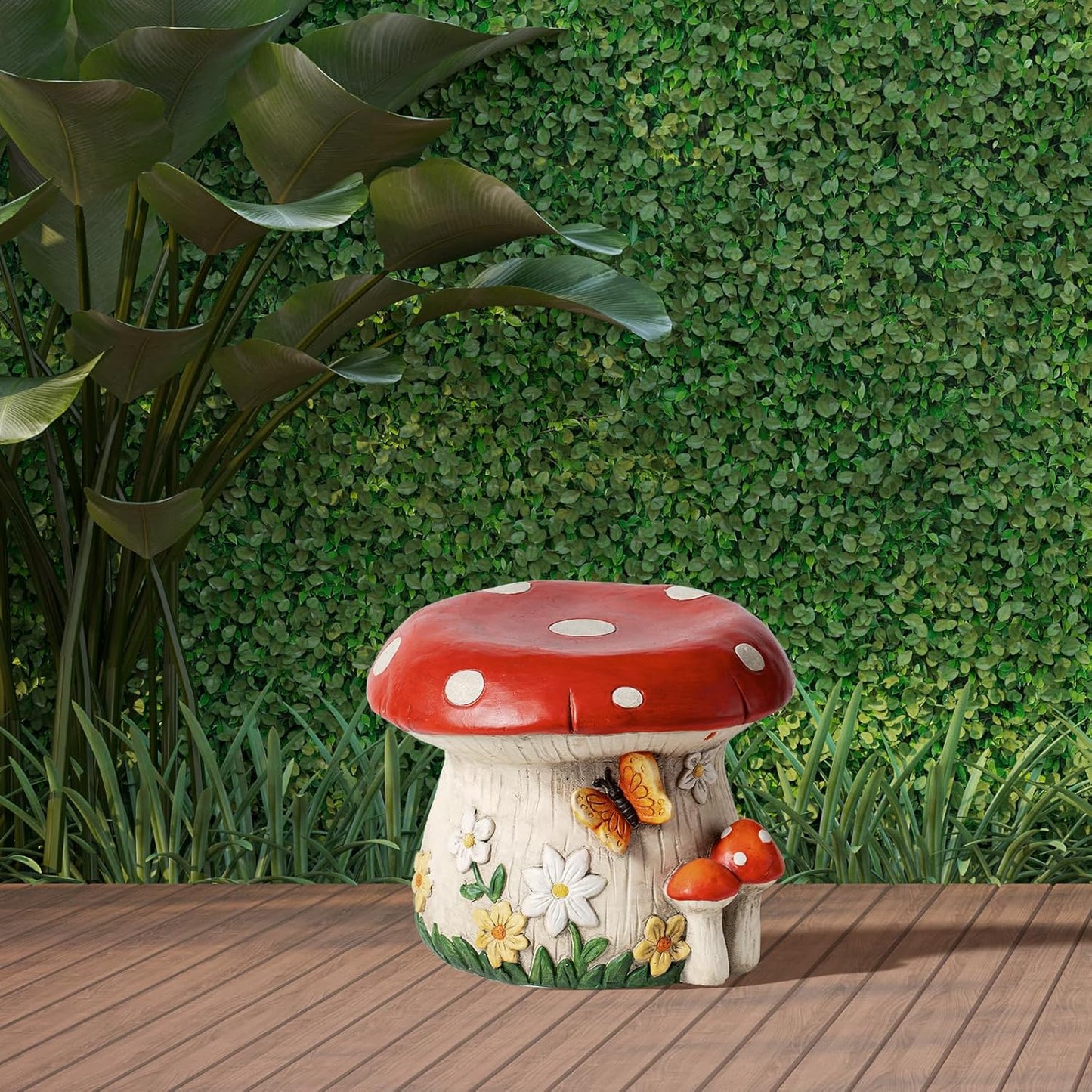14''W Mushroom House Statue Outdoor Statues Garden Resin Stool Over-Sized Sculpture