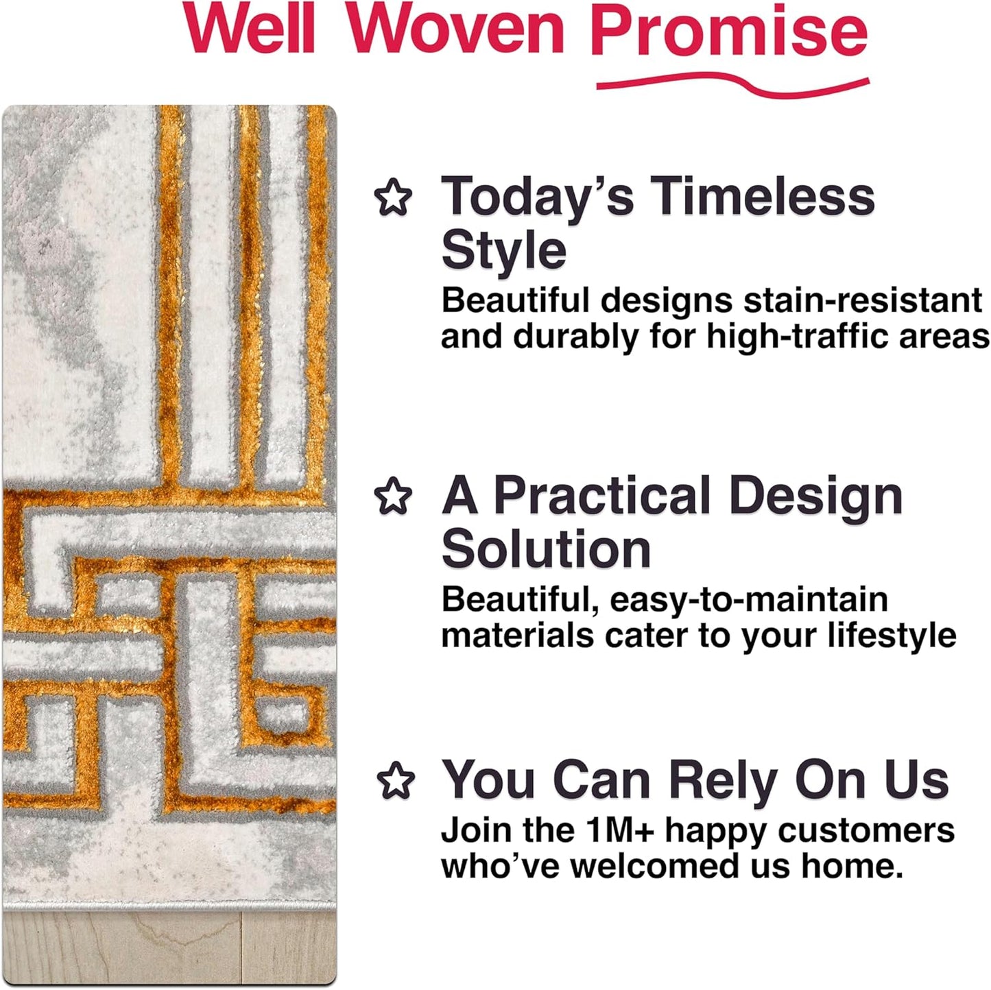 Well Woven Fairmont Collection Huntington Grey Gold & Ivory Marble Border Elegant & Soft 2x3