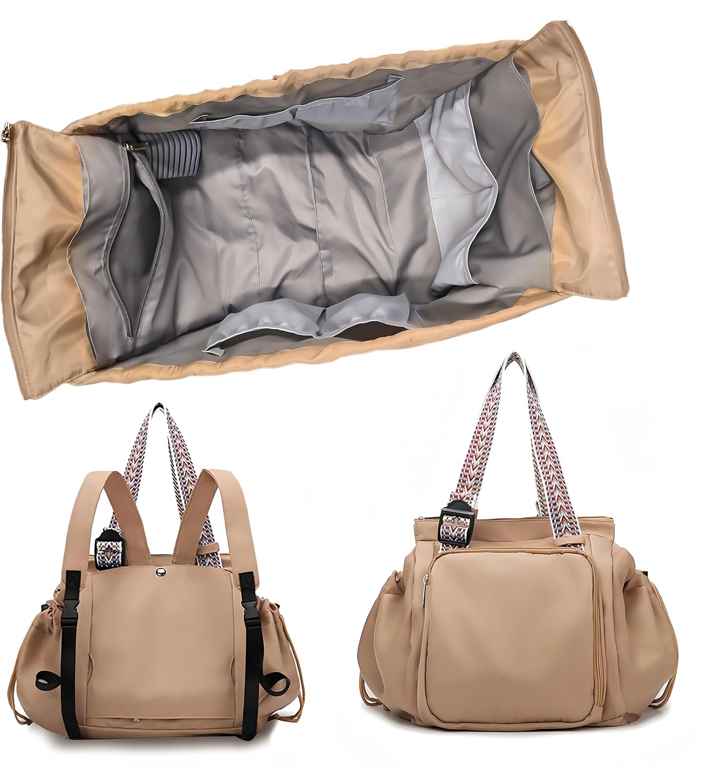 Large Capacity Versatile Travel Backpack for Women, Transformable Nylon Cradle Bag