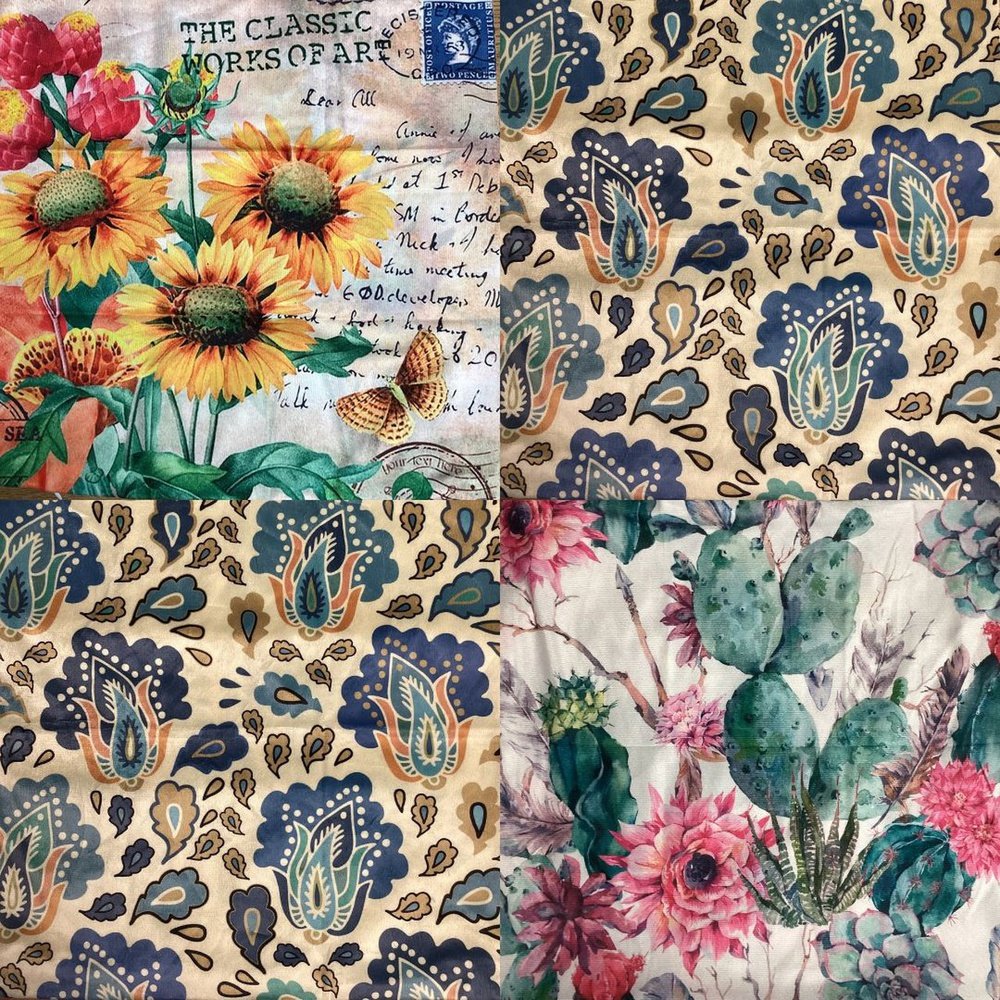 a close up of a fabric with flowers on it