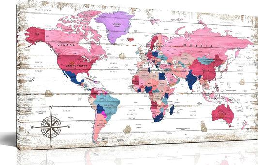 ZHAOSHOP Large World Map Canvas Wall-Art - Wall Decor for Bedroom - 40"x20"