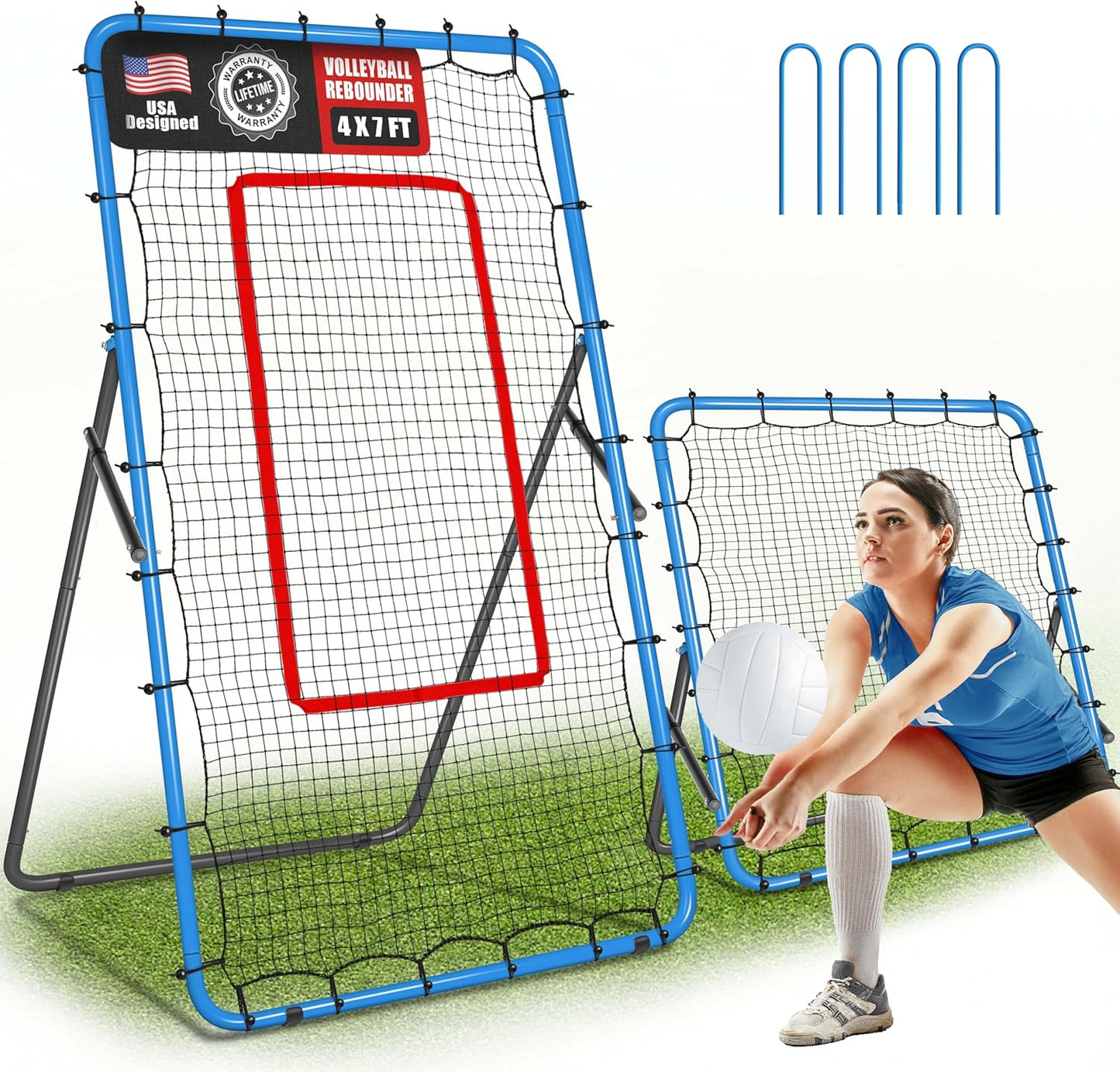 2-in-1 Volleyball Rebounder Net System, Adjustable from 7x4 ft to 4x4.5 ft