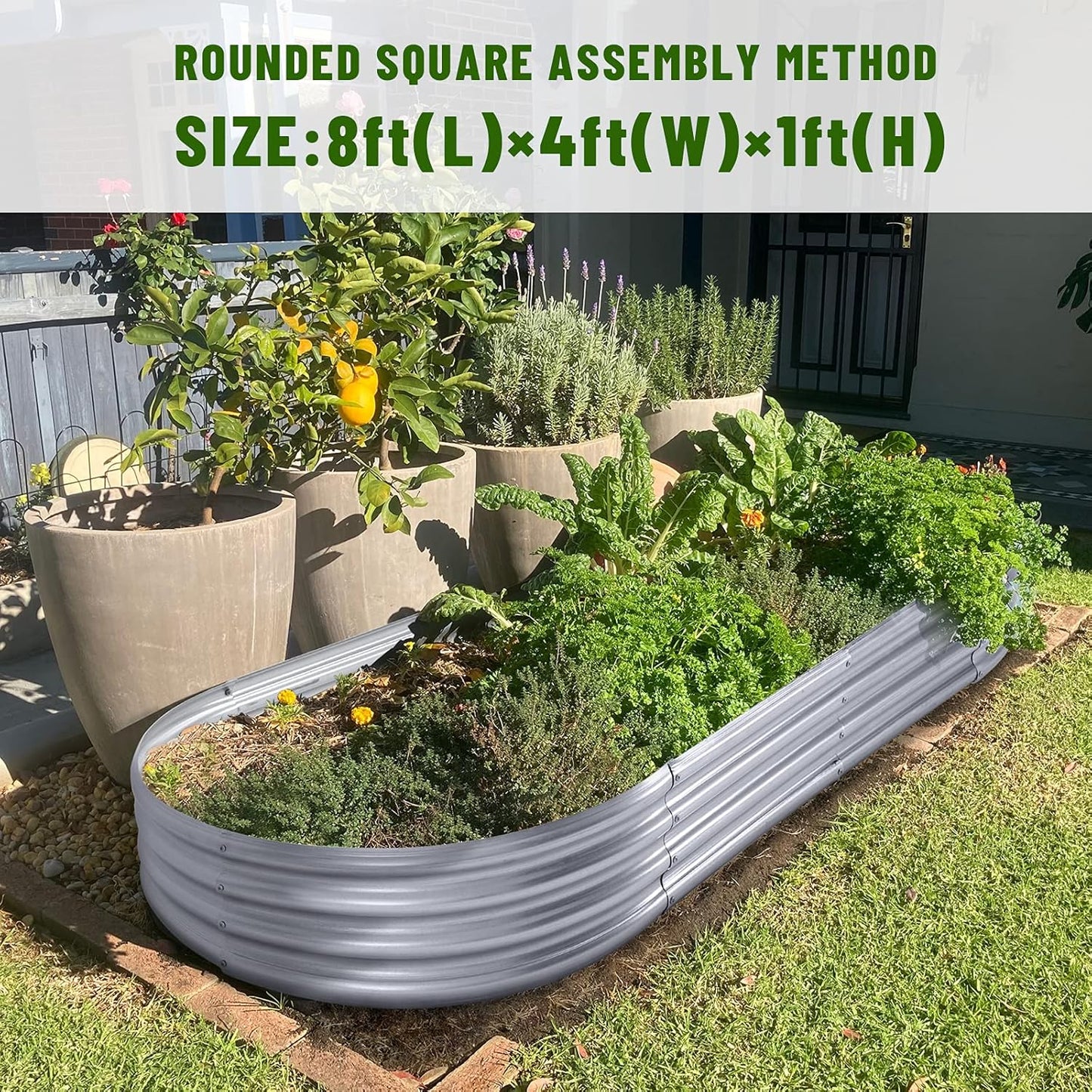 Land Guard 2Pcs Galvanized Steel Raised Garden Bed，8×4×1 ft