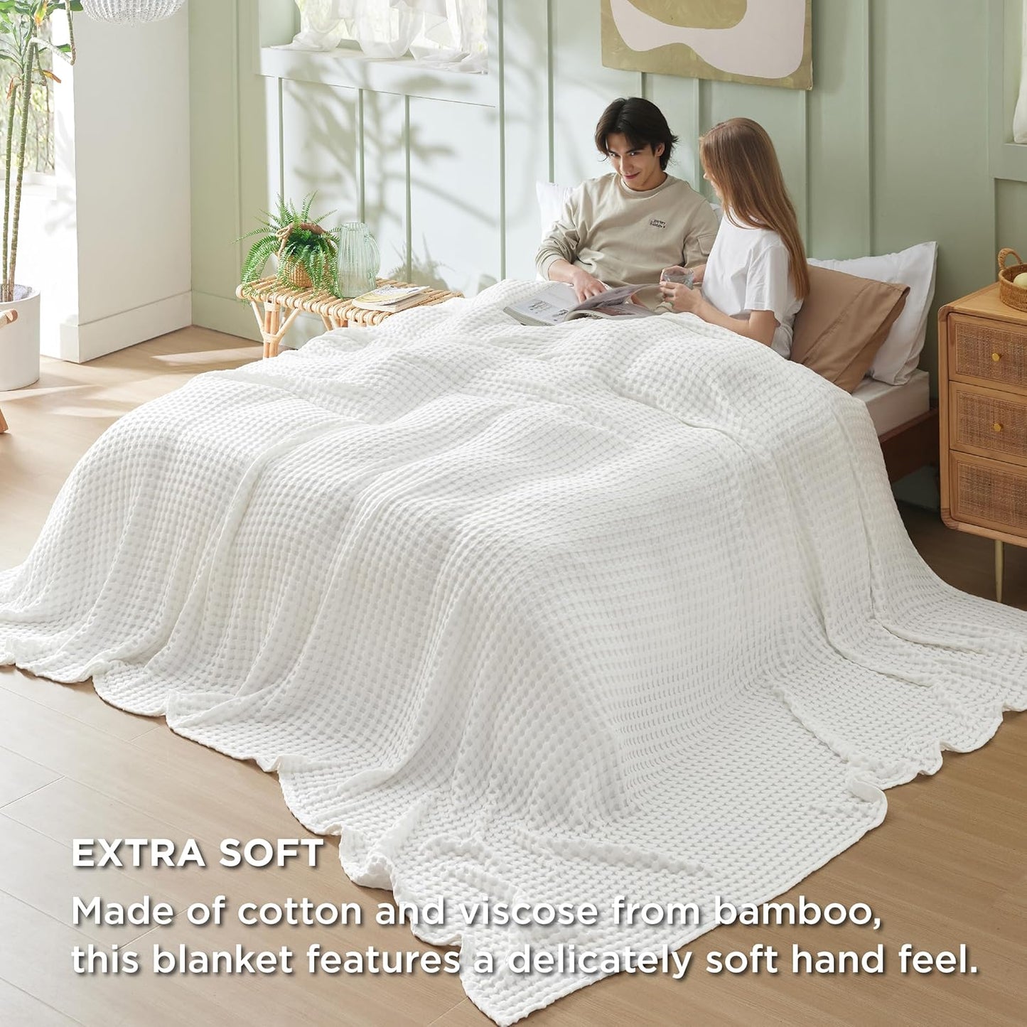 Bedsure Cooling Cotton Waffle Oversized King Blanket