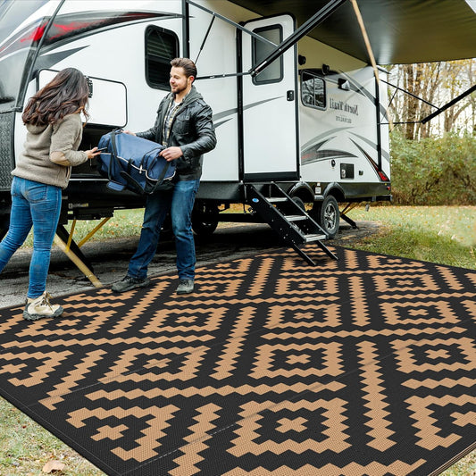 GENIMO Outdoor Rug Waterproof, 10' x 10' Reversible Plastic Straw Rugs