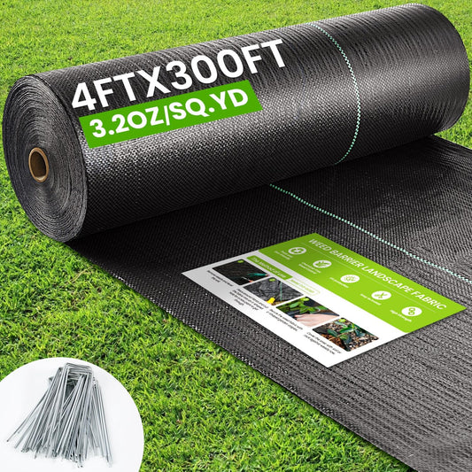 Rintea 4FTX300FT Weed Barrier Fabric, 3.2oz Landscape Fabric, Durable Weed Barrier Fabric