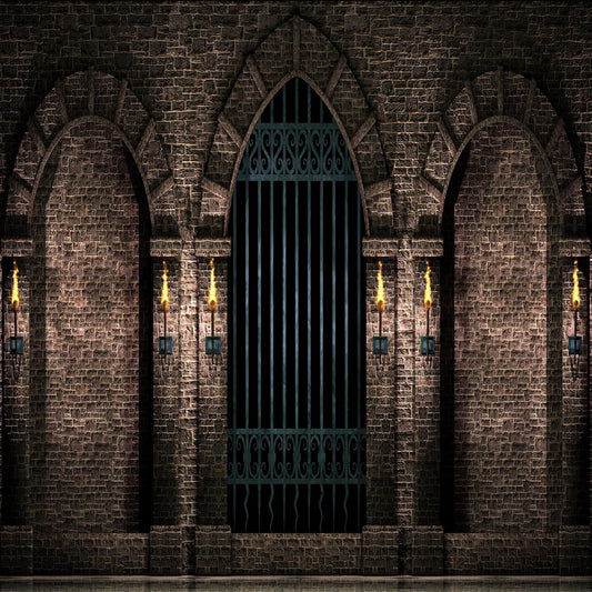 BELECO 10x10ft Fabric Gothic Castle Photography Backdrop Ancient Stone Wall Arches Iron Gates
