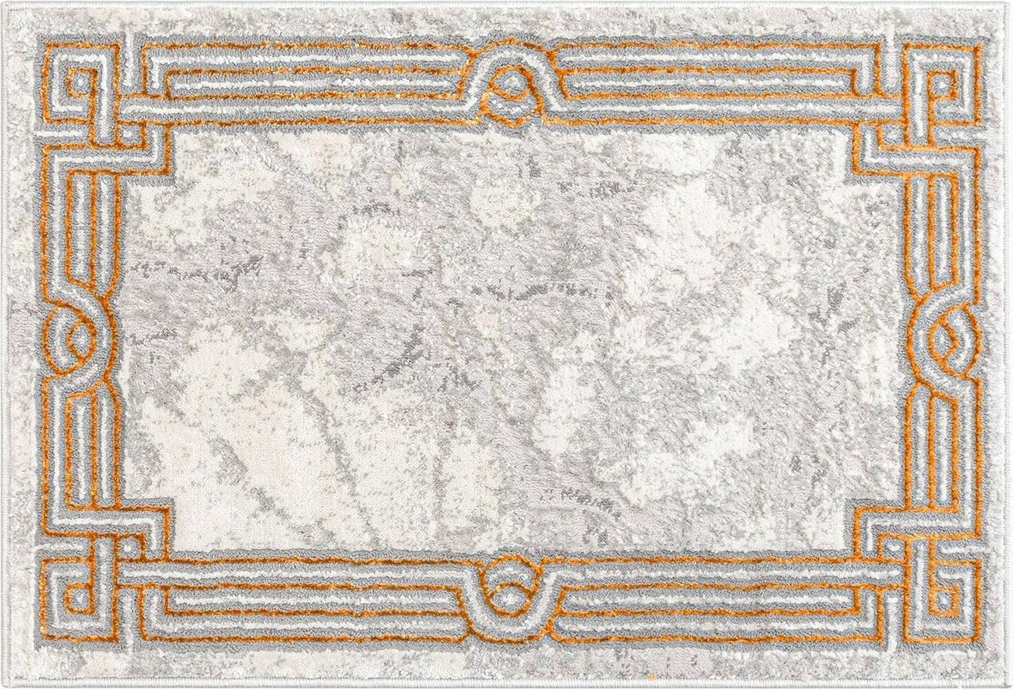 Well Woven Fairmont Collection Huntington Grey Gold & Ivory Marble Border Elegant & Soft 2x3