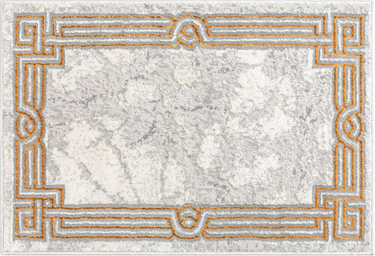 Well Woven Fairmont Collection Huntington Grey Gold & Ivory Marble Border Elegant & Soft 2x3