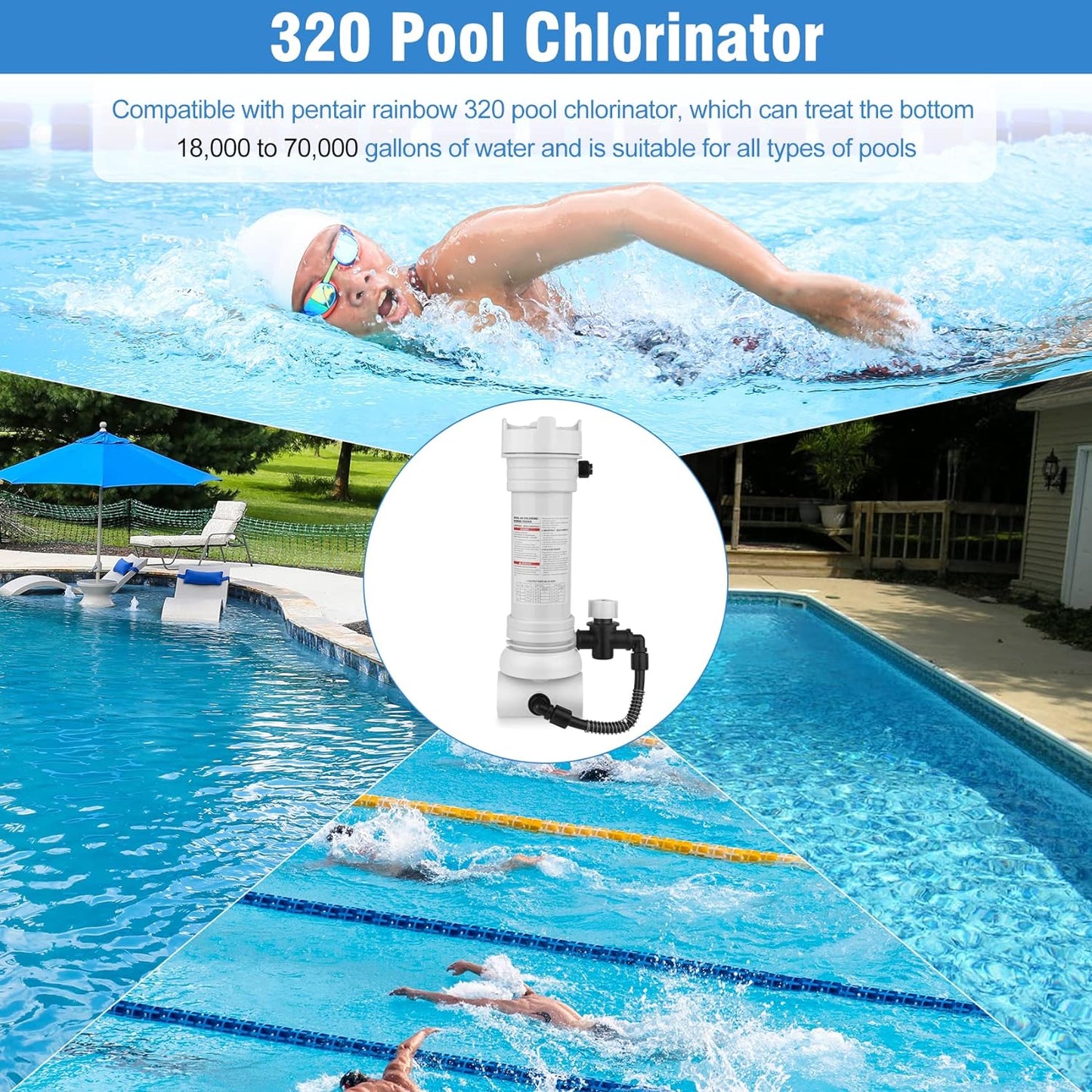 Upgraded 320 Pool Automatic Chlorine/Bromine Inline Feeder Compatible with Rainbow 320 Chlorinator