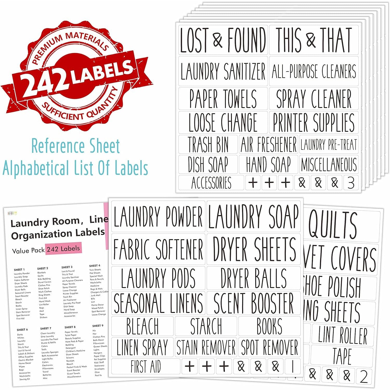 242 pcs Laundry Room Labels, Linen Closet & Office Organization Label Stickers - T&S Outlets