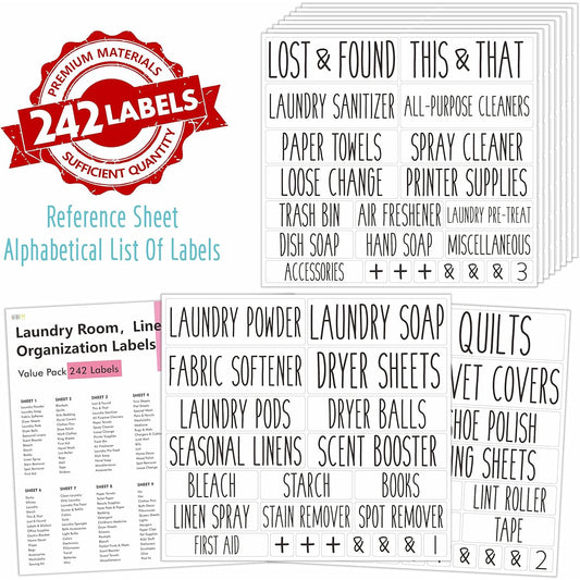 242 pcs Laundry Room Labels, Linen Closet & Office Organization Label Stickers - T&S Outlets