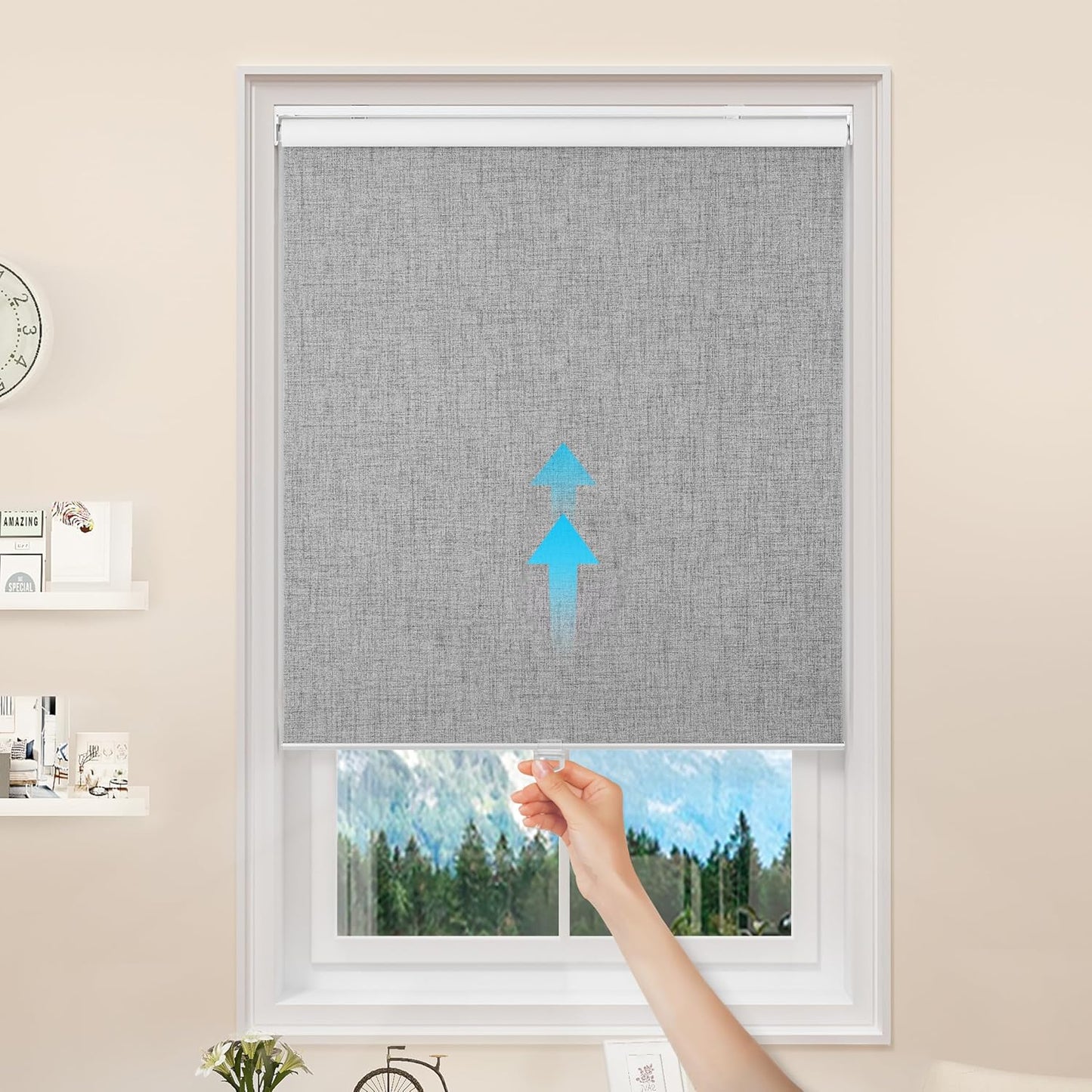 GENIMO 100% Blackout Roller Window Shades, Window Blinds Cordless, Grey, 28" W X 75" H