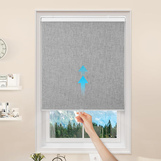 GENIMO 100% Blackout Roller Window Shades, Window Blinds Cordless, Grey, 28" W X 75" H