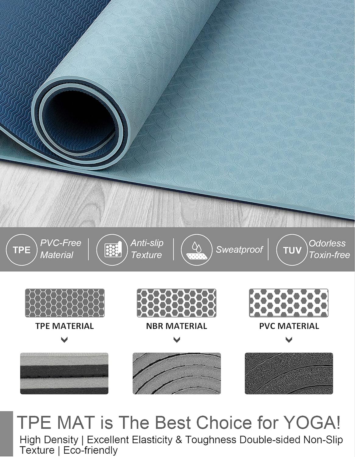 BEAUTYOVO Yoga Mat with Strap, 1/3 Inch Extra Thick Yoga Mat Double-sided Non Slip