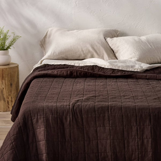 Heavyweight Linen Blend Quilt - King - Dark Fig
