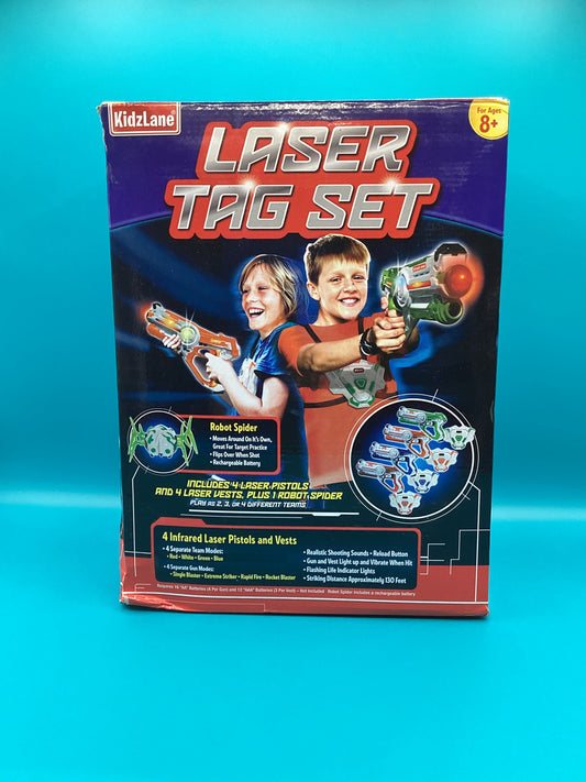 a box of laser tag set on a blue background