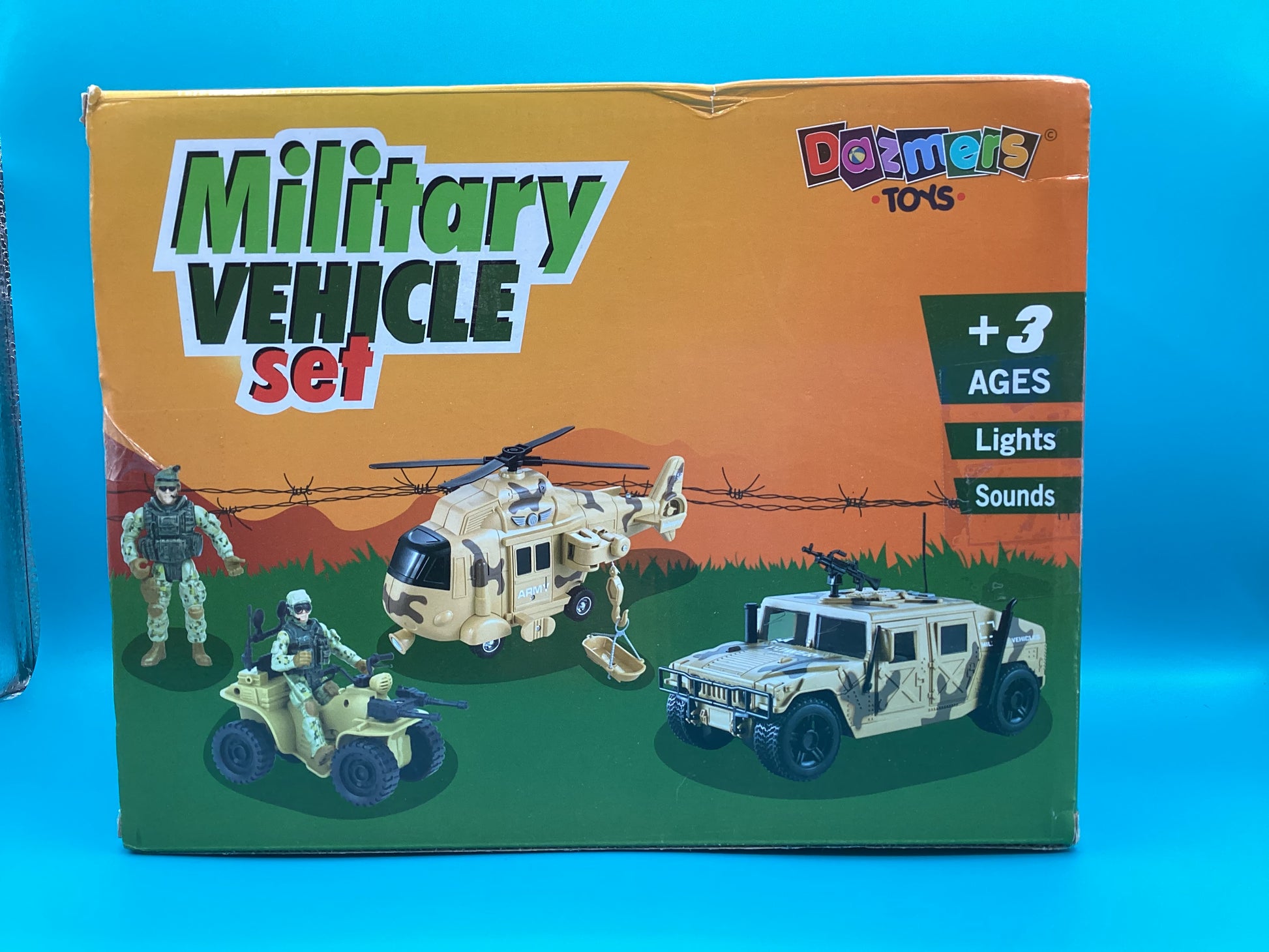 a military vehicle set with a helicopter and jeep