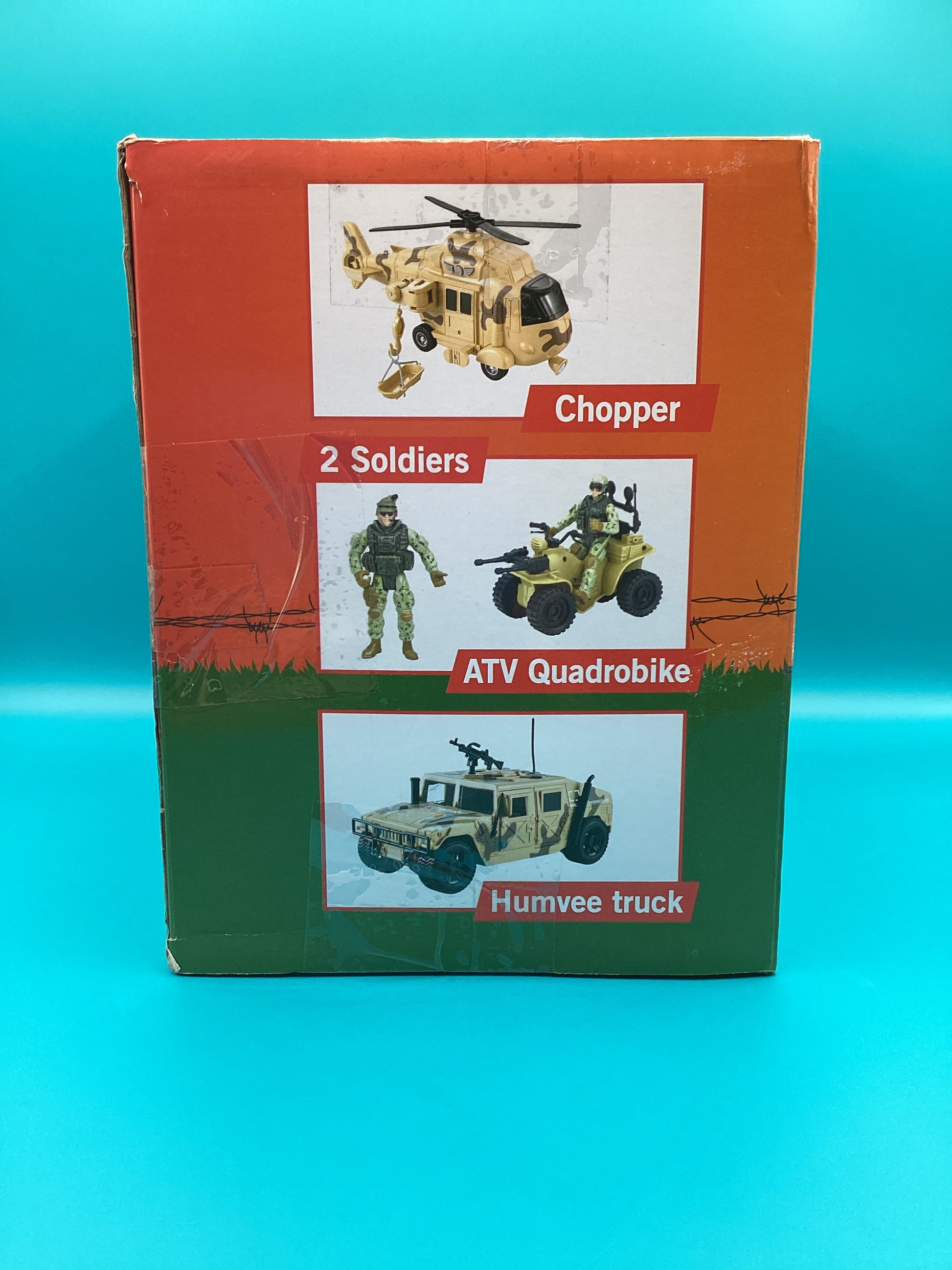 a box with a picture of military vehicles