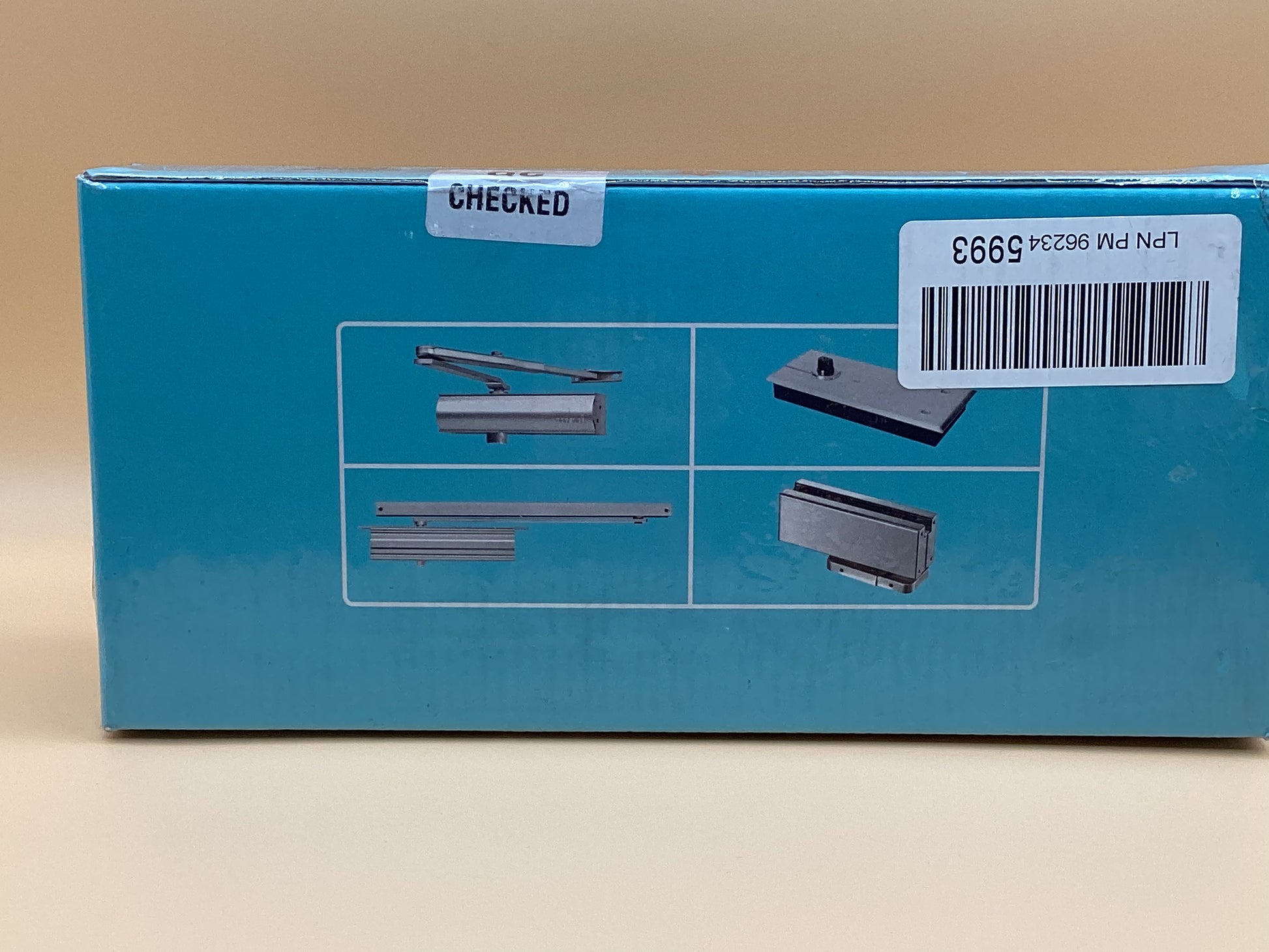 a blue box with a barcode on it