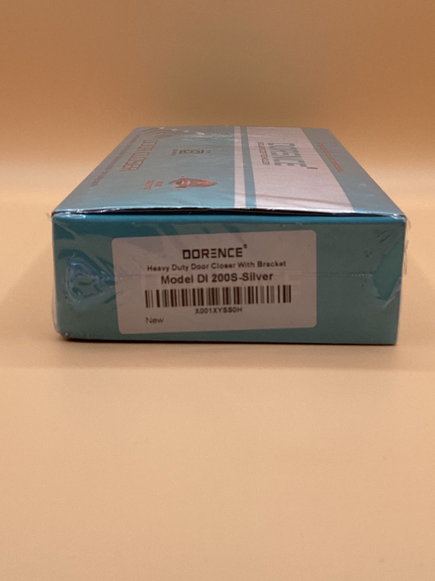 a blue box with a barcode on it sitting on a table