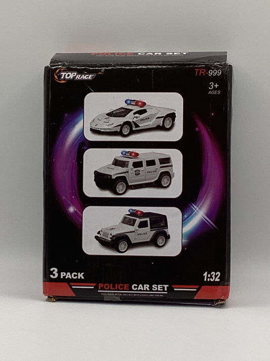 Top Race Metal Die cast Police Cars Pull Back Battery Powered with Led Headlights