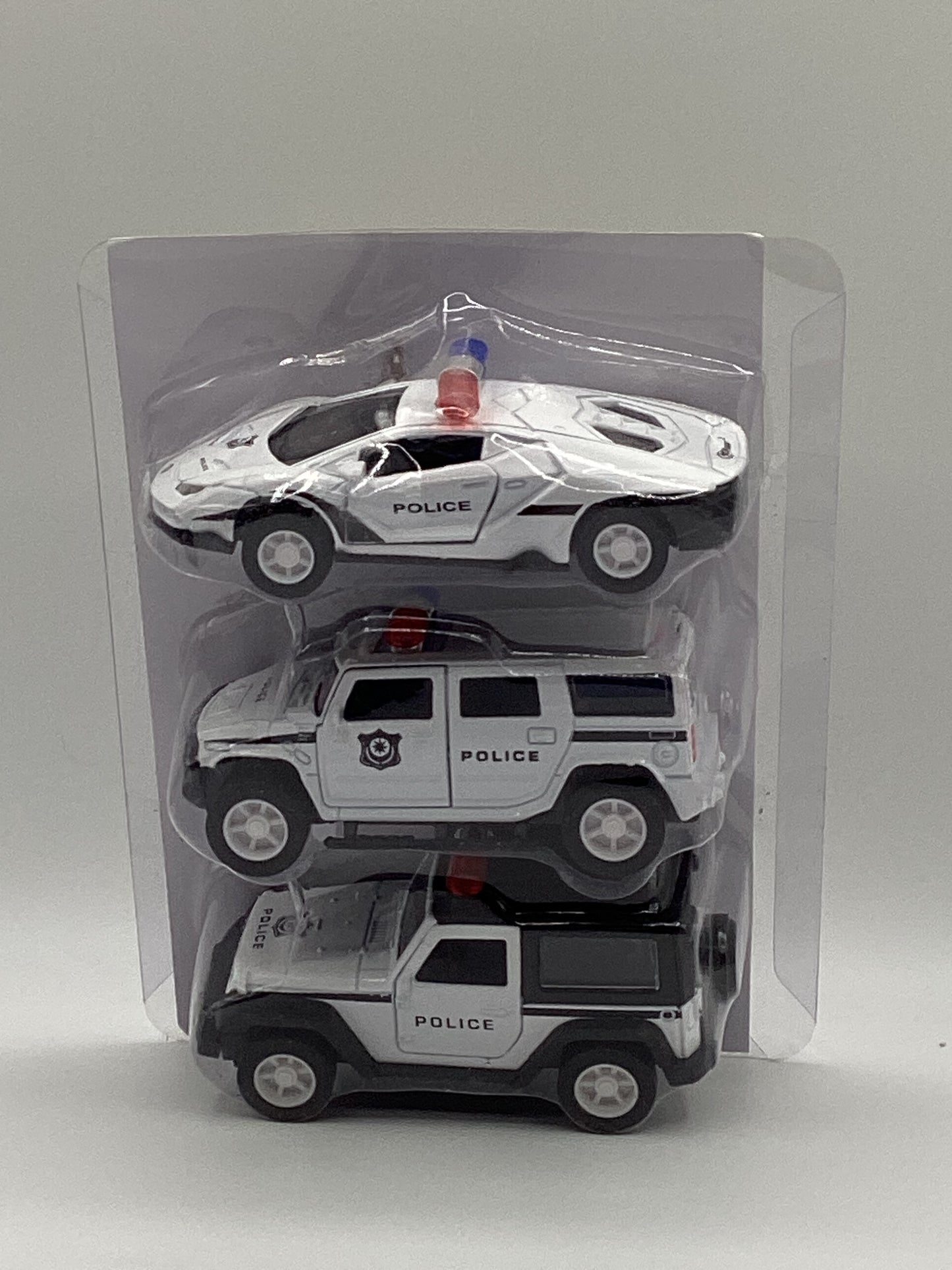 Top Race Metal Die cast Police Cars Pull Back Battery Powered with Led Headlights