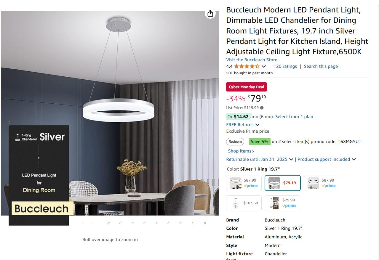 Buccleuch Modern LED Pendant Light, Dimmable LED Chandelier for Dining Room