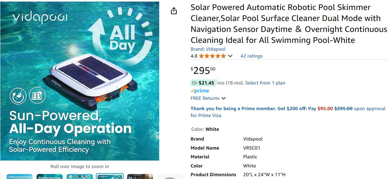 Solar Powered Automatic Robotic Pool Skimmer Cleaner,Solar Pool Surface Cleaner