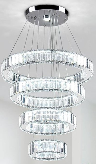 CLAIRDAI LED Crystal Chandeliers 4 Rings Chandelier Crystal Pendant Light Ceiling Hanging Light