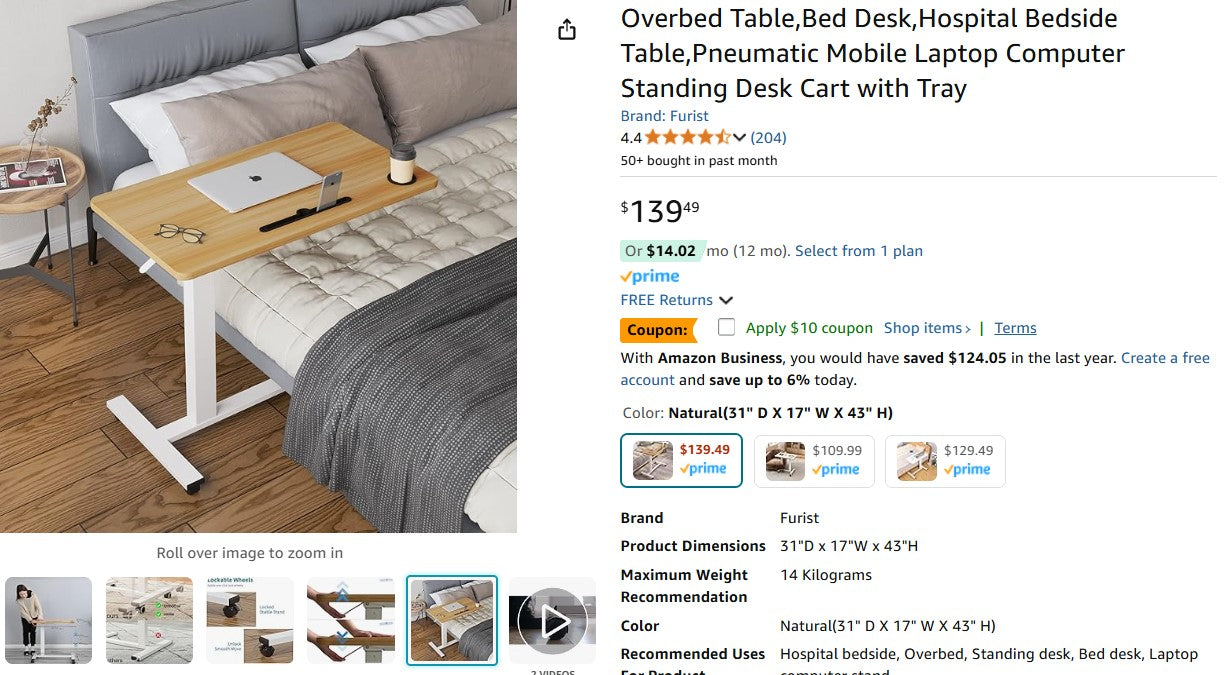 Overbed Table,Bed Desk, Bedside Table